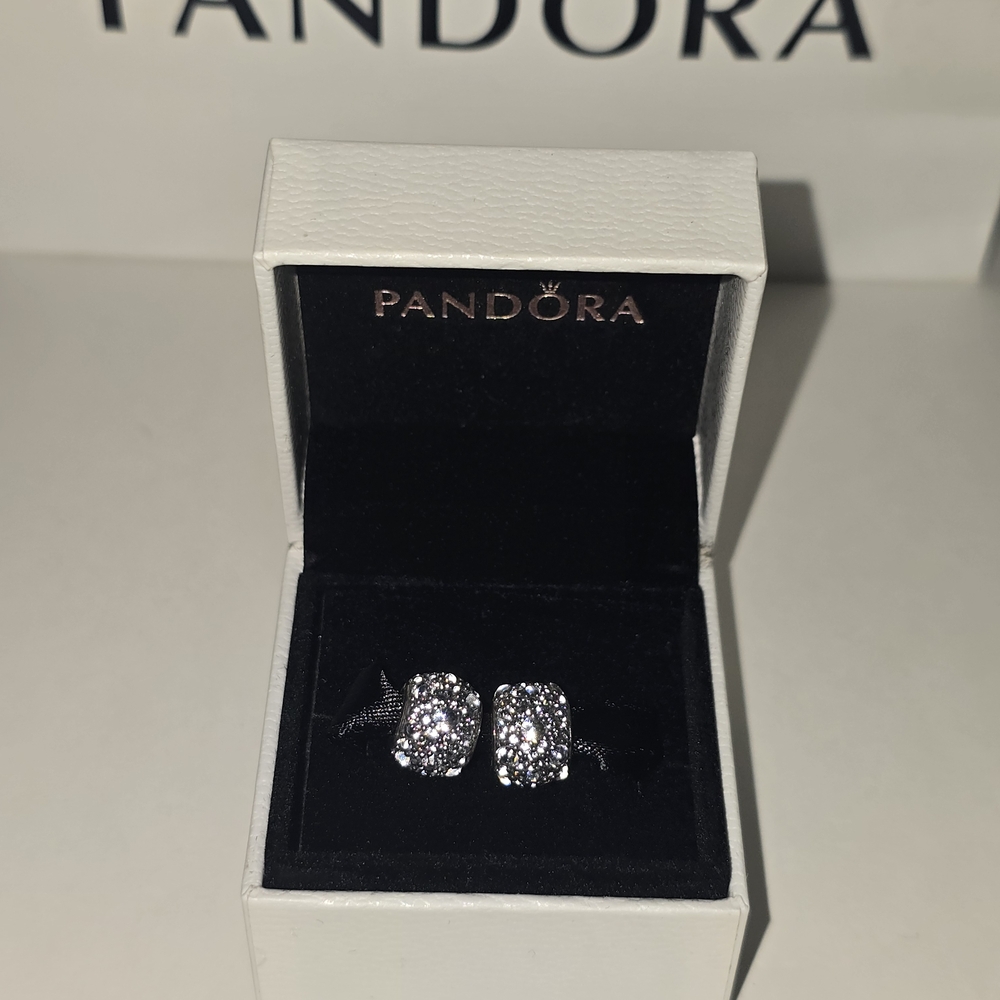 A SET OF 2 Retired Pandora Shimmering Droplets Charm in Sterling SIlver 791755CZ